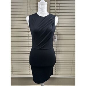 Open Edit Crew Neck Mini Dress Women's Size XXS Black Knit Stretch Sleeveless
